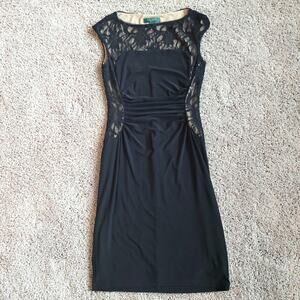 Lauren Ralph Lauren Womens Dress Black Jersey Lace Sequins Cap Sleeve Size 2